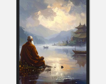 Zen Samurai Wall Art, 天命を待つ– ‘Await Your Destiny’ Japanese Kanji Motivational Poster | Fate, Patience, Mindfulness Decor