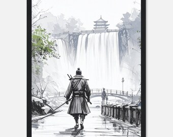 Zen Samurai Wall Art, 心頭滅却すれば火もまた涼し – ‘When the Mind Is Clear, Even Fire Feels Cool’ Japanese Kanji Poster | Mindfulness, Calm, Motivation