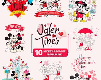 ミッキー＆ミニーのバレンタインPNGバンドル｜プレミアムバレンタインデザイン10選｜シャツ、マグカップ、ステッカー、ギフトに使えるディズニーラブクリップアート