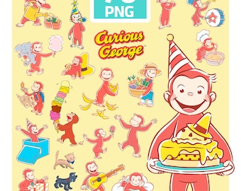 Curious George PNG-clipartbundel: 70+ afbeeldingen van apen (digitale download)