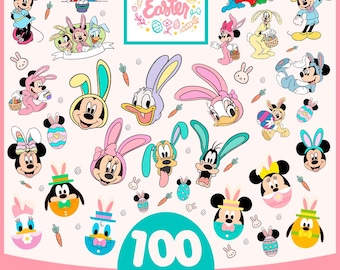 メガディズニーイースターバンドルSVG PNG、ミッキーミニーイースターバニークリップアート、Cricut用SVG、パステルイースターデザイン、100ファイル - デジタルダウンロード
