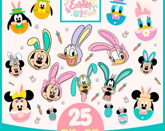 ディズニー ライト イースター バンドル | SVG PNG、ミッキー＆ミニー イースター クリップアート、Cricut 用イースター SVG、パステル イースター デザイン、25 ファイルのデジタルダウンロード