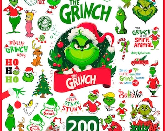 グリンチのクリスマスクリップアートバンドル | CricutとSilhouette用PNG/SVGカッティングファイル200枚