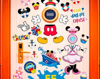 ディズニークルーズドアマグネットセット | 55種類のクルーズドアデザイン（PNG、SVG） | ファミリークルーズデコレーション | マグネットサイズ対応 | デジタルダウンロード