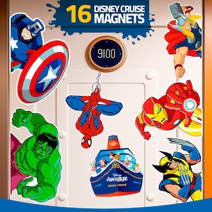 Disney Cruise Door Magnets Marvel Bundle, Super Hero Magnet Decor, Spiderman Iron Man Hulk Thor Black Panther, Editable Canva Download