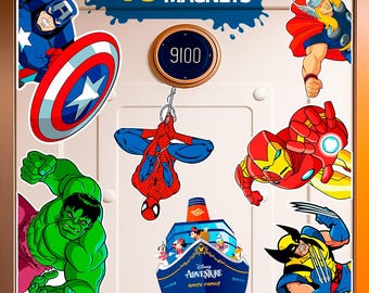 ディズニー・クルーズ・ラインのドア用マグネット マーベルセット、スーパーヒーローマグネットデコレーション、スパイダーマン、アイアンマン、ハルク、ソー、ブラックパンサー、編集可能なCanvaダウンロード