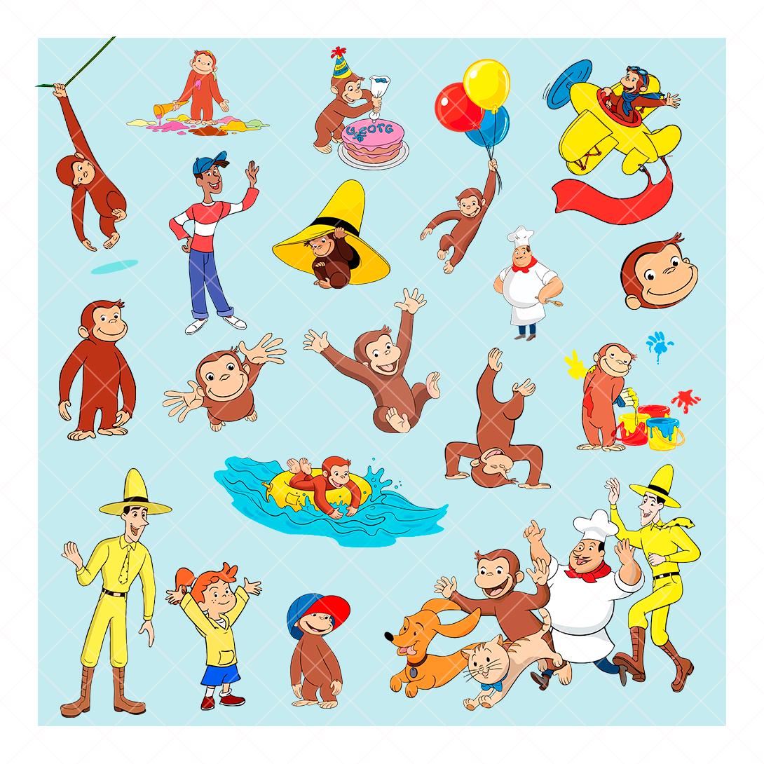 Curious George PNG Clipart Bundle: 70+ Monkey Graphics (digital ...