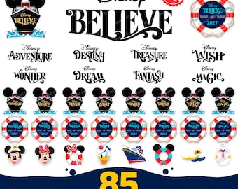 Paquete de archivos SVG de Disney Cruise Line 2027 / Nuevo barco Disney Believe / Los 9 cruceros en formato PNG y SVG / Imán para puerta de crucero, camiseta para crucero familiar