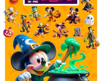 67 Mickey & Friends Halloween PNG Bundle | 3D Disney Clipart Minnie Donald Goofy | Trick or Treat Sublimation | Digital Download