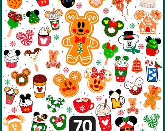 ディズニーのクリスマススナック SVG PNG バンドル | 70 種類のかわいいホリデーミッキーのお菓子のクリップアート | Cricut ファイル、クリスマスクッキー、ジンジャーブレッド、かわいい冬セット