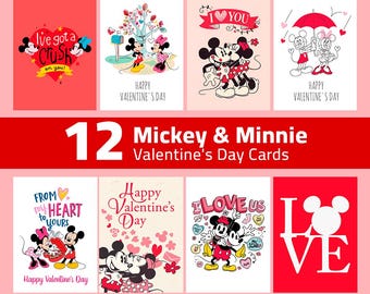 ミッキー＆ミニーのバレンタインデーカード｜印刷可能なデザイン12点（PNG、PDF）
