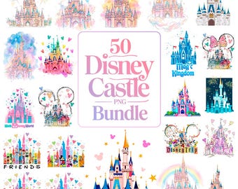 水彩画のお城のPNGクリップアート50点セット | 昇華転写やクラフトに使えるファンタジーなおとぎ話のお城