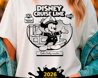 編集可能なディズニークルーズラインシャツ 2026 SVG | カスタムファミリークルーズシャツ | キャプテンミッキー蒸気船デザイン | Canvaテンプレート