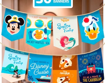 Disney Cruise Door Banner Bundle | 30 Printable Stateroom Bunting Flags | DCL Door Decorations | Editable Canva | Instant Download