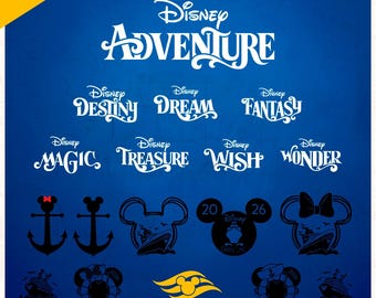 ディズニークルーズ2026 SVGバンドル – 60種類以上のデザイン – 冒険、運命、宝物、願い事のロゴ – ミッキーとアンカーの家族旅行PNG – Cricutファイル