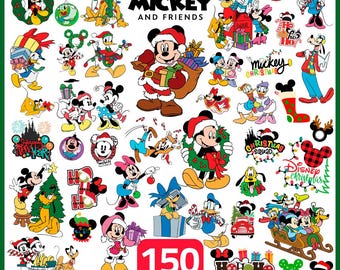 150種類以上のミッキー＆ミニーのクリスマスSVGバンドル | ディズニーのクリスマスクリップアート、CricutとSilhouette用のPNG SVGカットファイル | サンタのミッキー、ミニー、ドナルド
