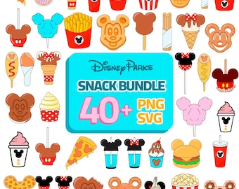 ディズニースナッククリップアートバンドルSVG PNG | 40種類以上のかわいいディズニーフードアイコン | ミッキー＆ミニーのパークのお菓子 | Cricutステッカーダウンロード
