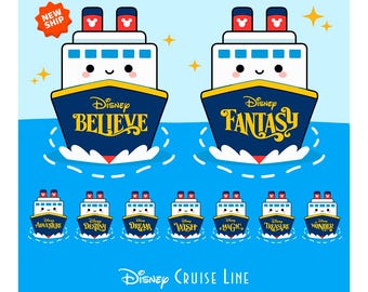 Cute Kawaii Disney Cruise Line Fleet SVG PNG Bundle, 9 Ships Including Believe 2027