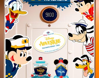 ディズニー・クルーズ・ラインのドア用マグネットセット、サイドキャラクター、家族の名前入りマグネット、30個のPNGデジタルファイル