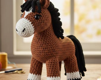 Crochet Pattern Horse, plush horse crochet, easy crochet horse, Amigurumi Horse PDF Pattern, beginner crochet pattern( US Terms)
