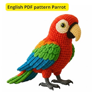 Patrón de amigurumi de guacamayo a crochet / Tutorial de amigurumi de pájaro / Patrón en PDF, juguete de crochet de la selva tropical, términos estadounidenses