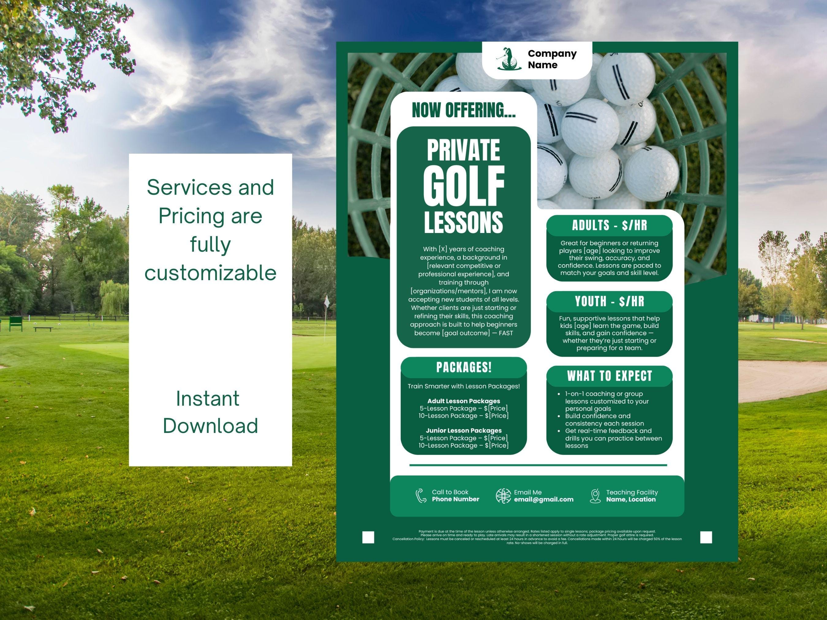 Editable Golf Lesson Flyer Customizable Mailing Golf Coach Lessons ...