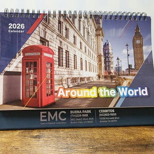 Personalized 2026 Desk Calendar, Custom Logo & Message, Corporate Business Gift, Monthly Planner, Travel Photography, 14 Sheets