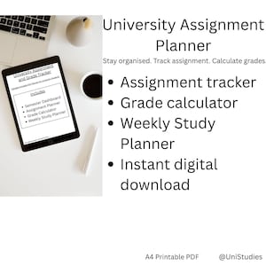 University Assignment Planner | Editable PDF | Coursework Tracker | Deadline Organiser | Grade Calculator | Study Planner A4