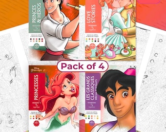 Pack of 4 Disney Coloring Books, Mystery Coloring, Digital Coloring Pages, 4 PDF Books, 400 Pages by Numbers, Relaxing and Calming Coloring