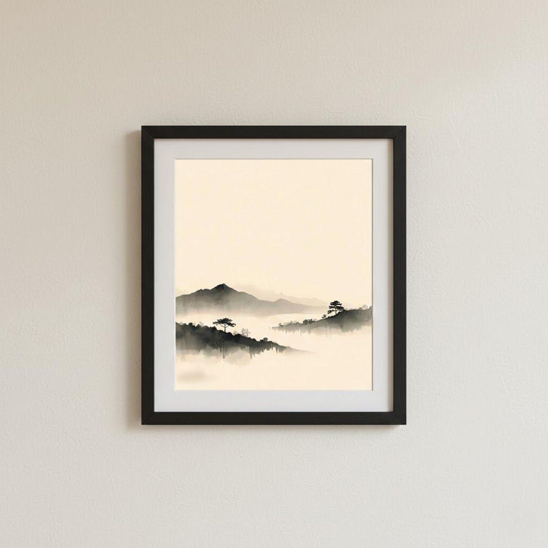 Minimalist Japanese Ink Landscape | Zen Wall Art | Neutral Asian ...