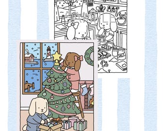 Christmas Coloring Pages | New England Seaside Town (PDF Pattern)
