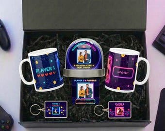 Scatola regalo personalizzata per coppie - Tazze con foto personalizzate, globo di neve, portachiavi e set di magneti - Scatola a sorpresa per compleanno romantico