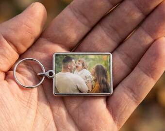Portachiavi con foto personalizzato • Portachiavi in argento personalizzato • Regalo ricordo con foto • Ciondolo per borsa con foto a cupola di cristallo