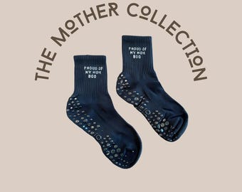 Regalo per la mamma -- Orgogliosa del mio corpo da mamma -- Calzini antiscivolo con affermazione Pilates