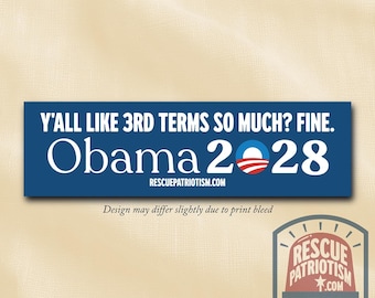 Pegatina para parachoques de Obama 2028, pegatina anti Trump (28 x 7,6 cm)