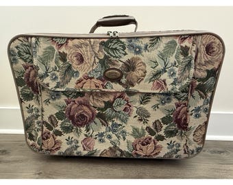 Vintage American Tourister-bagage Rollende koffer met bloementapijt EUC