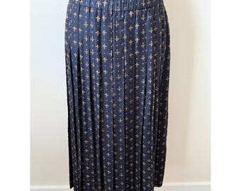 Marisa Christina Petite Navy Gold Fleur-de-Lis Falten Midi Rock PS Viskose USA