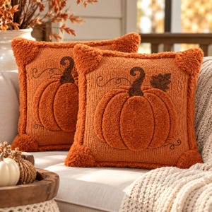 Fall Pumpkin Pillow Covers 18x18, Fuzzy Faux Fur Throw Pillow Cover, Autumn Pumpkin Decor, Thanksgiving Pillow, Cozy Fall Home Decor