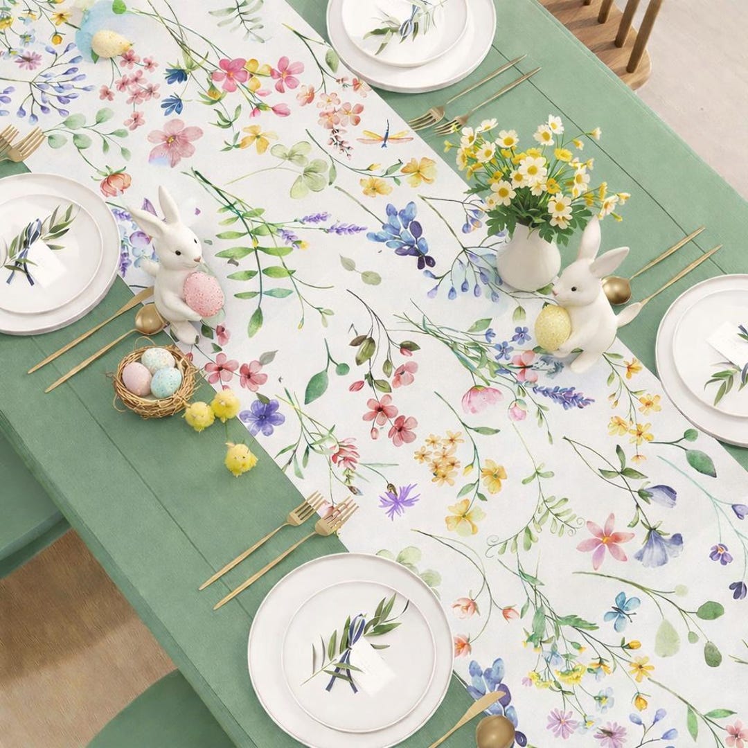 Table Runner Spring Style Wildflower Table Runner, Spring Floral Table Decor, Farmhouse Botanical ...
