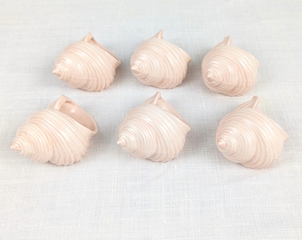 Lot of 6 Vintage Pink Ceramic Seashell Napkin Rings Sea Shell Napkin Holders MCM