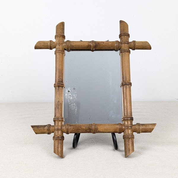Vintage Faux Bamboo Small Hanging Wall Mirror French 1920's