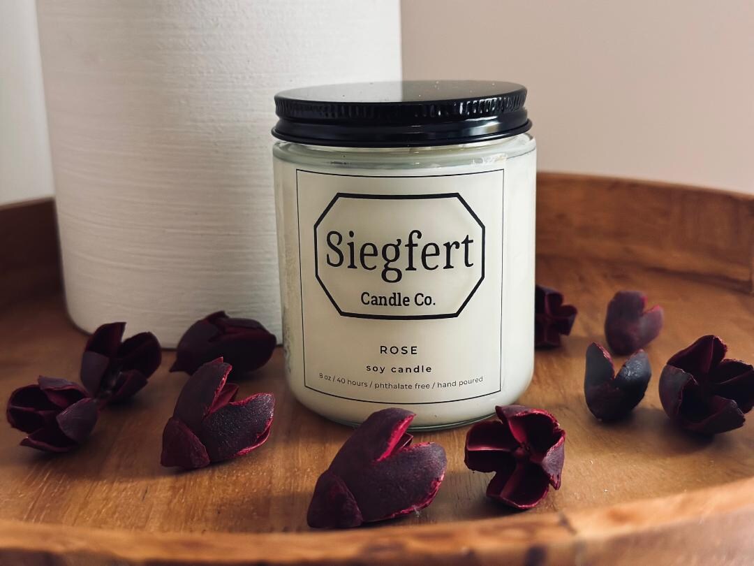Rose | 8 Oz Scented Natural Soy Wax Candle | Hand-poured | Small Batch ...