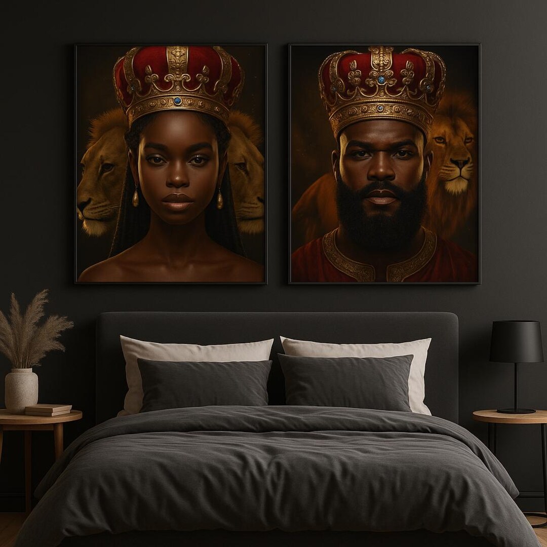 2 Piece Lion King & Queen Wall Art Set | African Royalty Couple ...