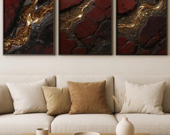 Red & Gold Luxury Abstract Wall Art | Metallic Texture Printable | Modern Glam Decor | 24x36 Digital Download | Cina Lux Designs
