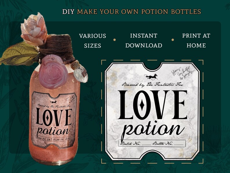 Love Potion, Printable Vintage Labels, Potions, Wizard, Gift for Her ...