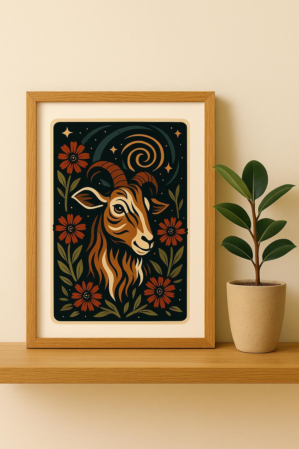 Stylized Goat Art Print • Woodland Surreal Folk Art • Botanical Ivy ...