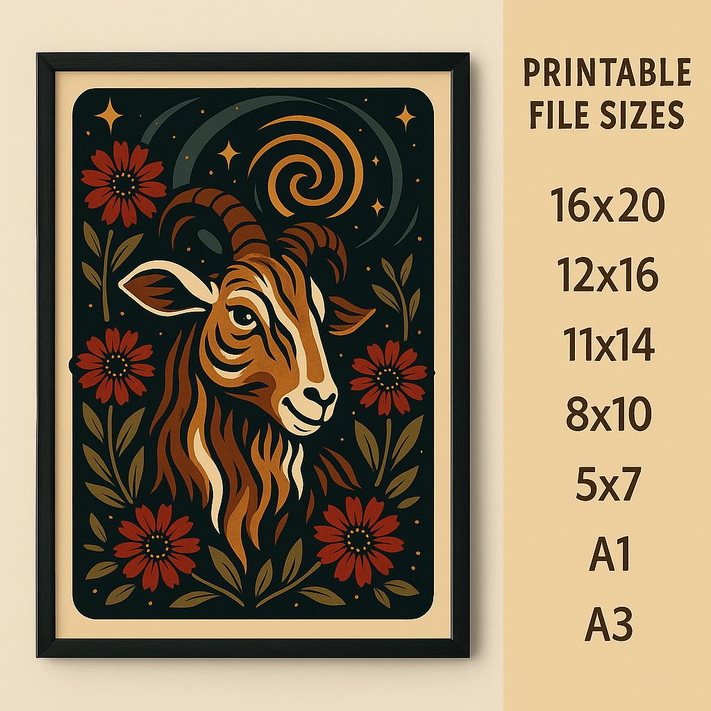 Stylized Goat Art Print • Woodland Surreal Folk Art • Botanical Ivy ...