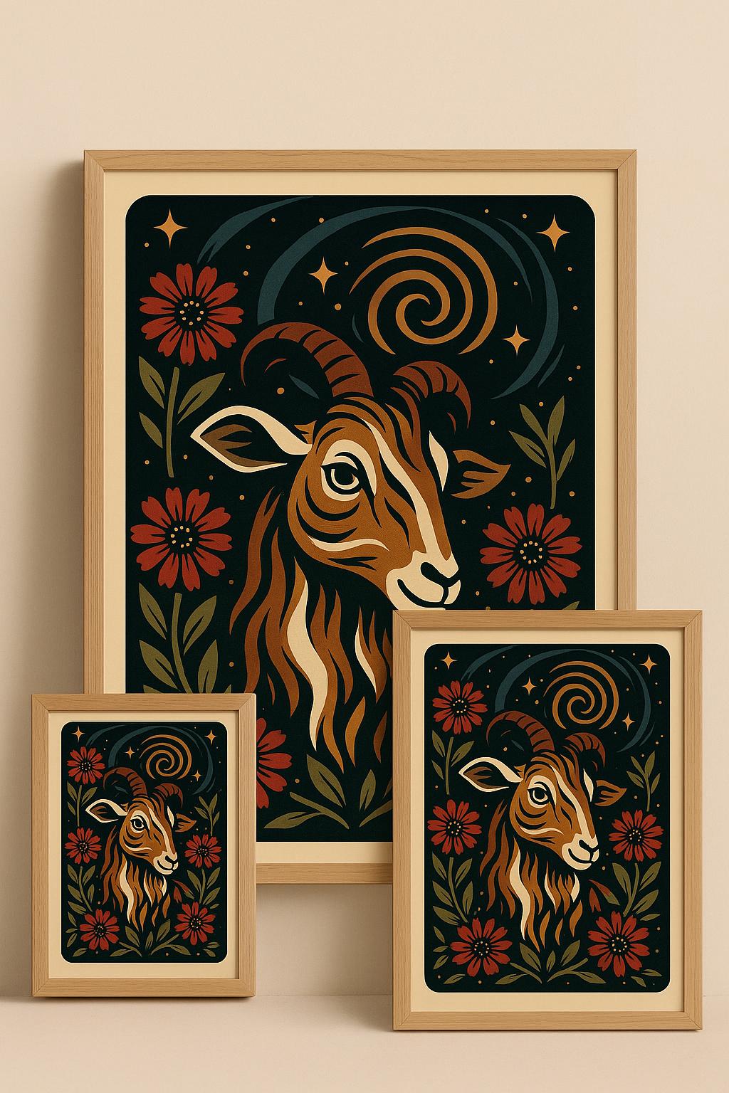 Stylized Goat Art Print • Woodland Surreal Folk Art • Botanical Ivy ...