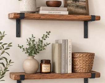 Set of 2 Handmade Oak Shelves | Rustic Farmhouse Wall Decor