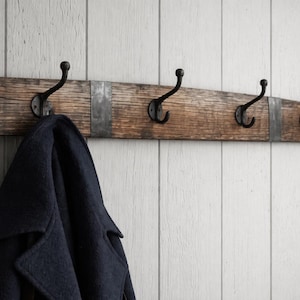 Whiskey Barrel Stave Coat Rack | 34.5” Rustic Wall Hook Rack | Reclaimed Barrel Wood | Farmhouse Towel Rack | Entryway Organizer Handmade